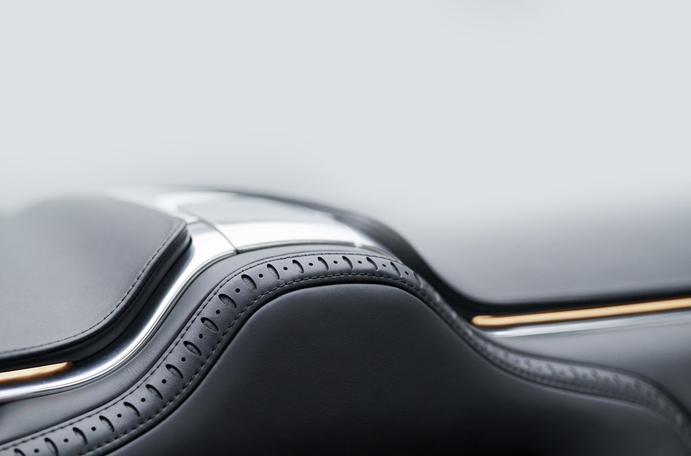 Details of hand-stitched leather upholstery in Polestar 1