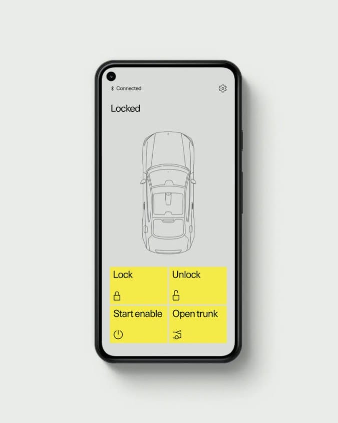 Details of the Polestar 1 Connect app showing digital Key