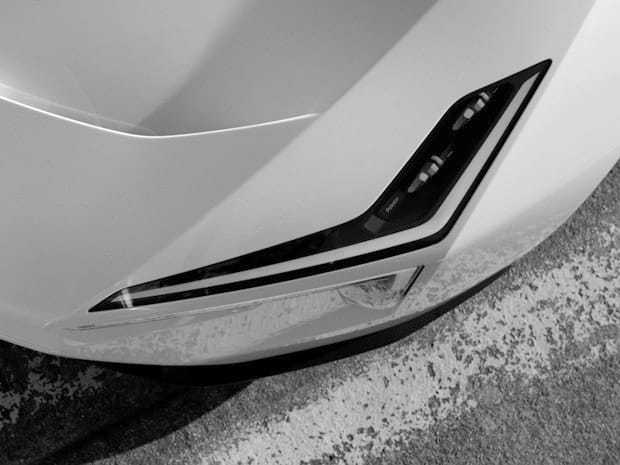 Black and white image of a Polestar Precept headlight