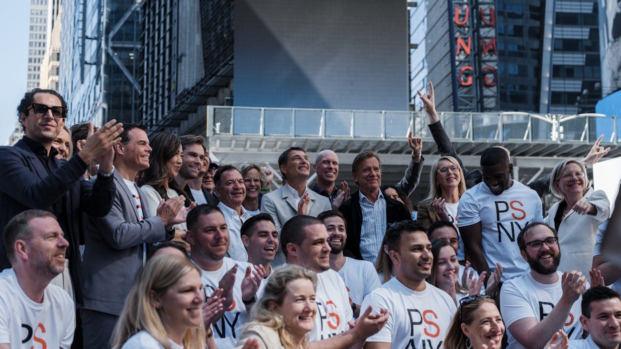 Group of Polestar people celebrating the Polestar listing on the Nasdaq in New York.