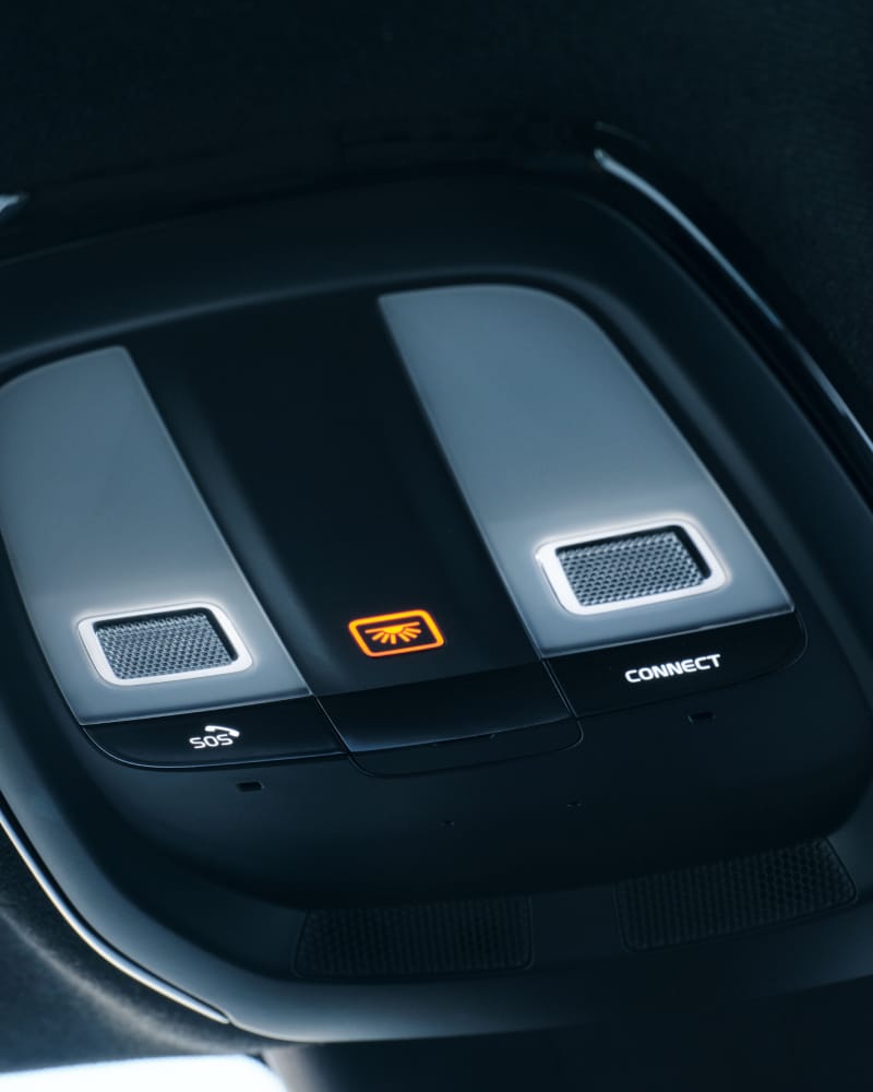 Close-up on overhead console with two buttons