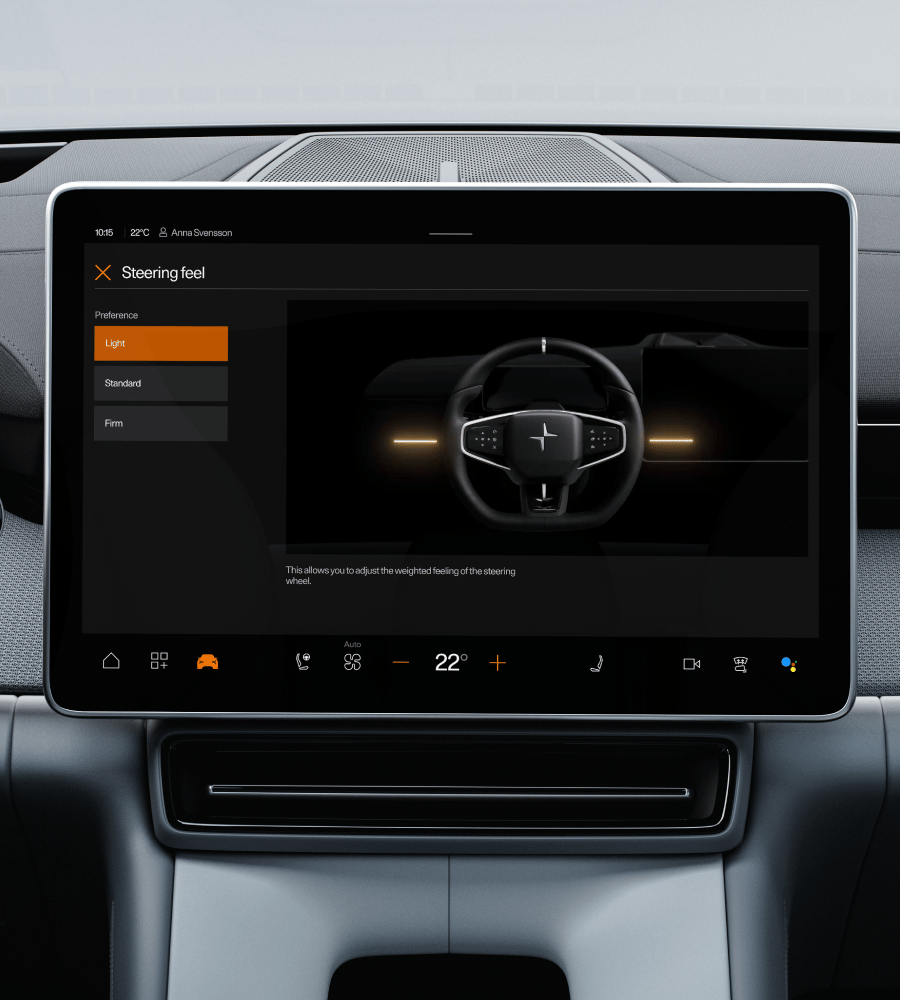 Adjustable steering feedback on center display Polestar 4