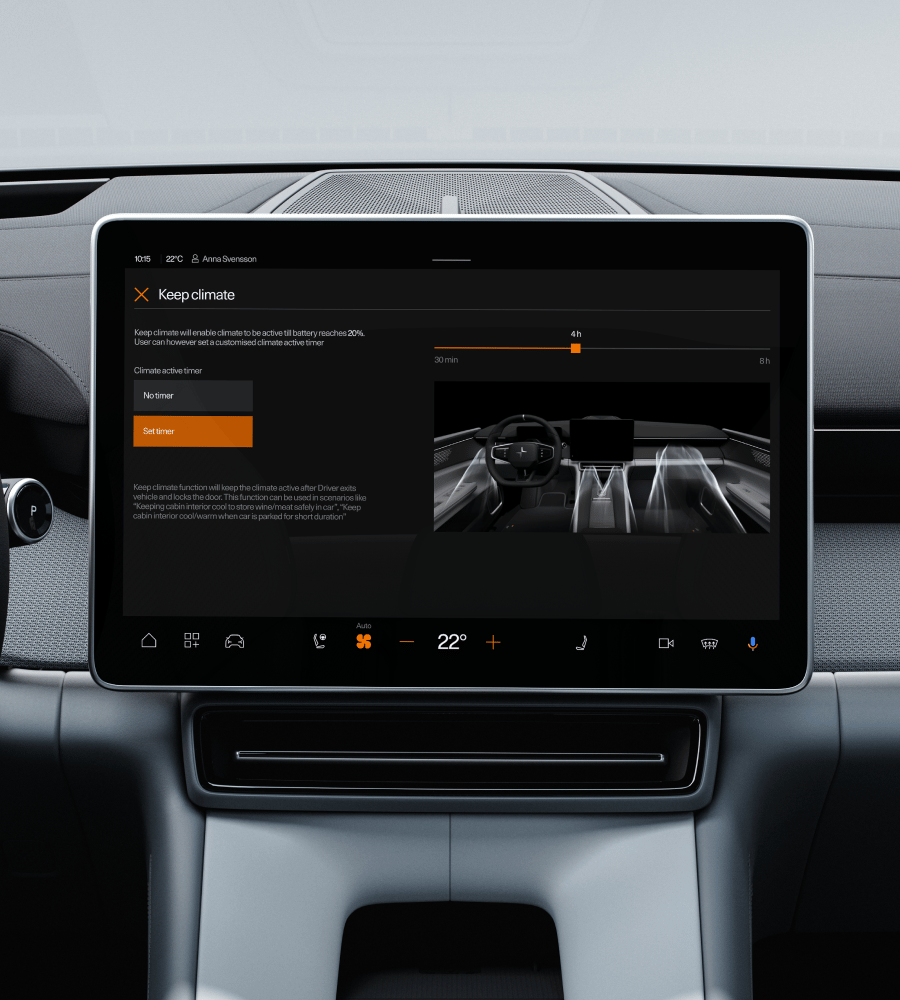 Climate control shown on centre display in Polestar 4
