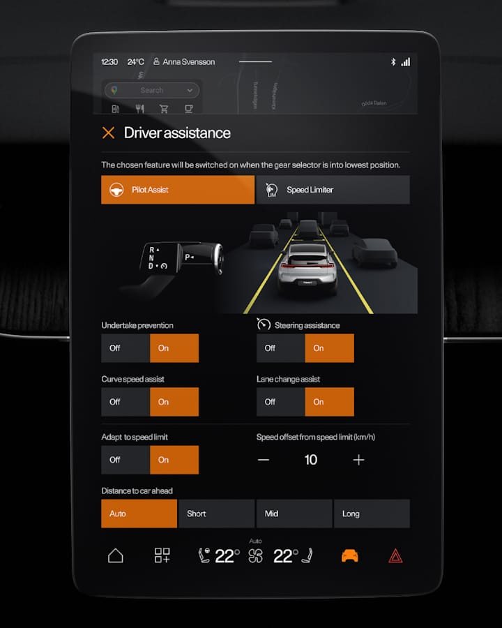 Centre display showing Driver assistance features.