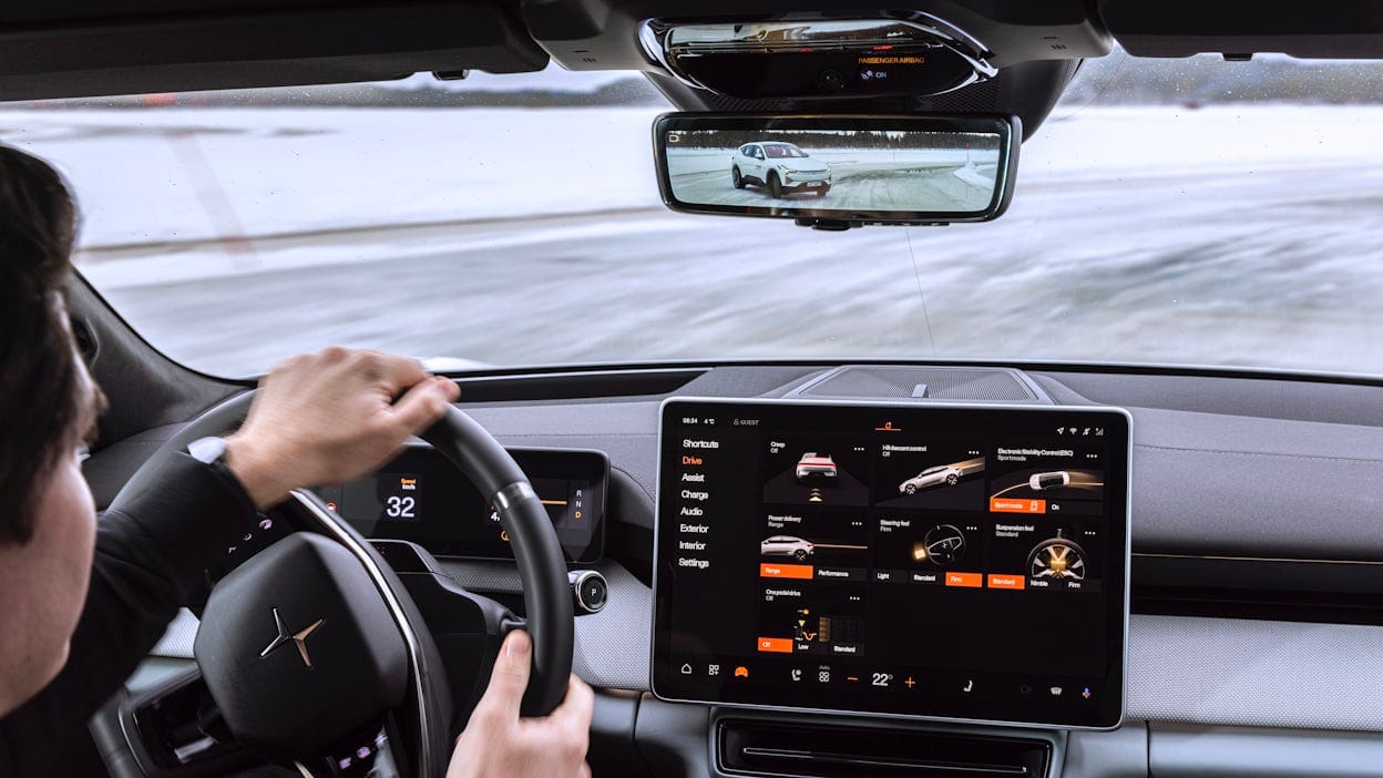 View of digital rear-view mirror from inside the car