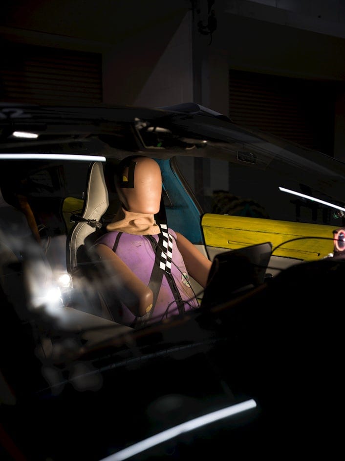 Crash test dummy sits inside Polestar 5