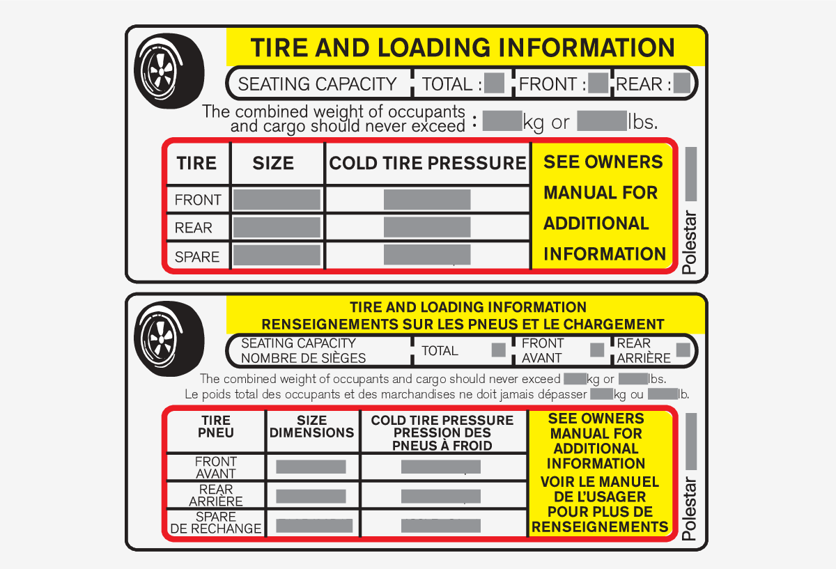 PS2-2007-Label, Tire inflation pressures for USA and Canada